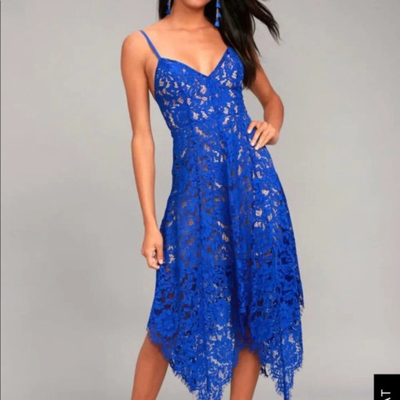 Lulus One Wish Royal Blue Lace Midi Dress Size S - Picture 1 of 10